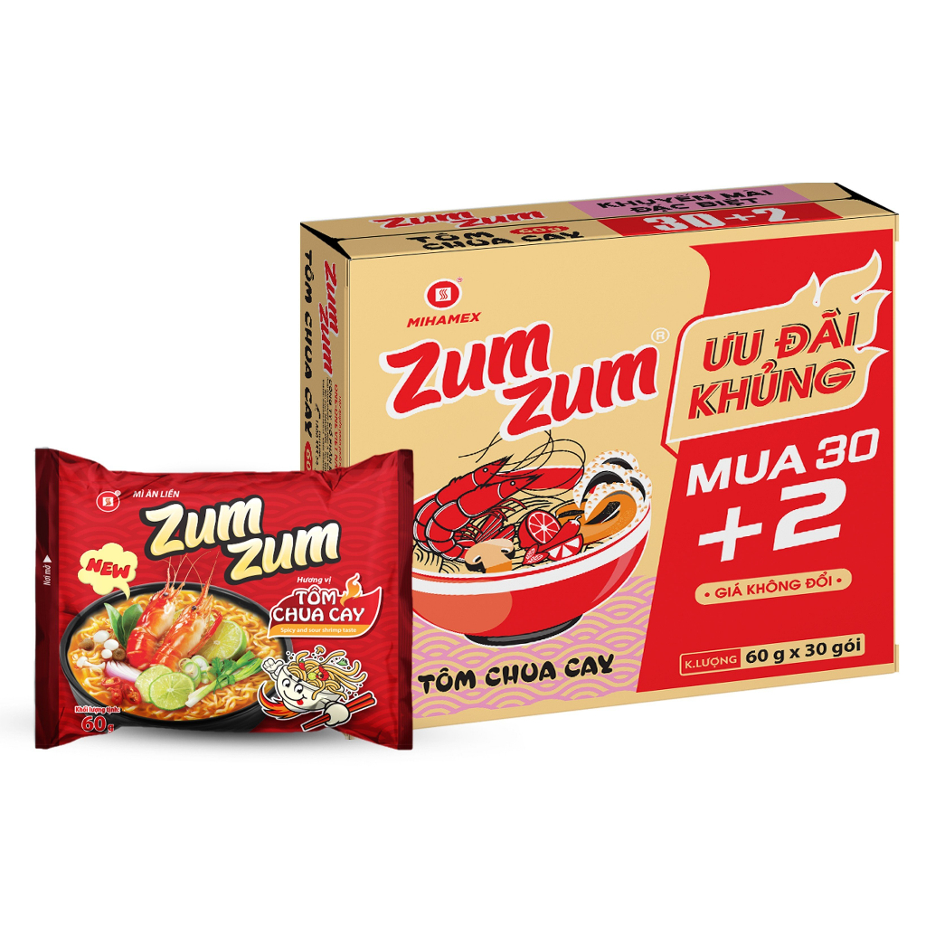 Gói Mì ZumZum Tôm Chua Cay One One 60gr ăn liền 1k 3 MIHAMEX ba miền hảo chua gấu thùng 30 đại indomie trẻ em Zum Zum