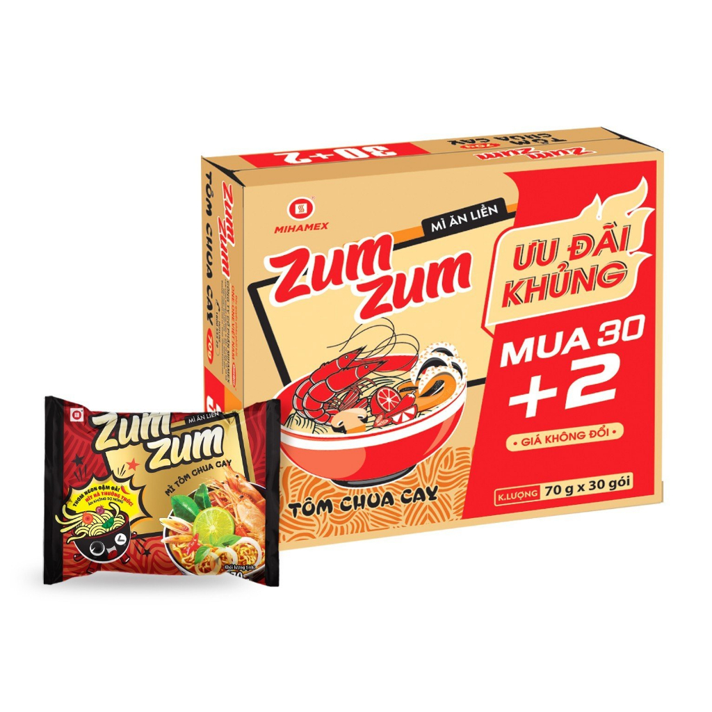 Mì ZumZum Tôm chua cay One One 70 gr ăn liền 1k MIHAMEX ba an tôm miền hảo gấu thùng 30 bình đại indomie trẻ em Zum Zum