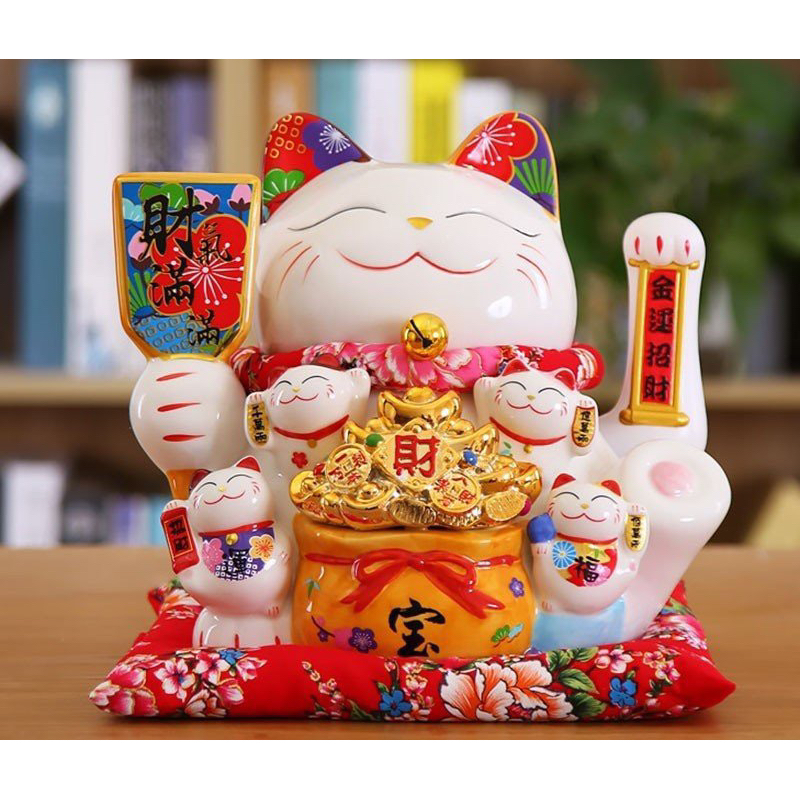 Mèo thần tài vẫy tay maneki neko gốm sứ cao cấp