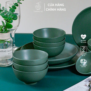 Bộ bát cơm gia đình đẹp 6 và 10 món xanh cổ vịt - Chén ăn cơm sứ cao cấp phong cách Bắc Âu - Vỡ 1 đổi 1