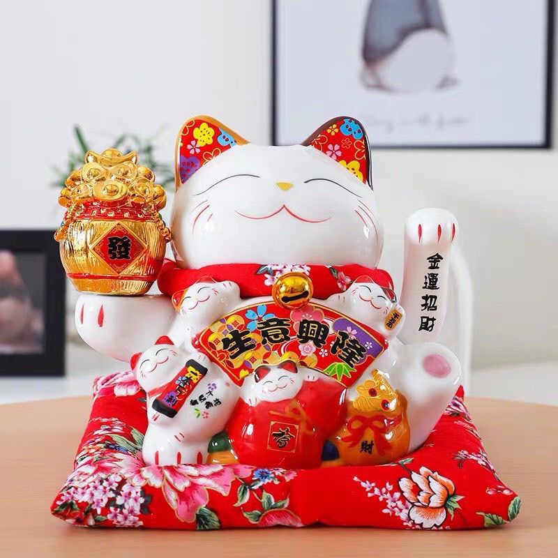 Mèo thần tài vẫy tay maneki neko gốm sứ cao cấp