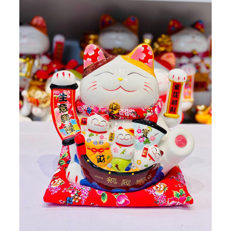 Mèo thần tài vẫy tay maneki neko gốm sứ cao cấp