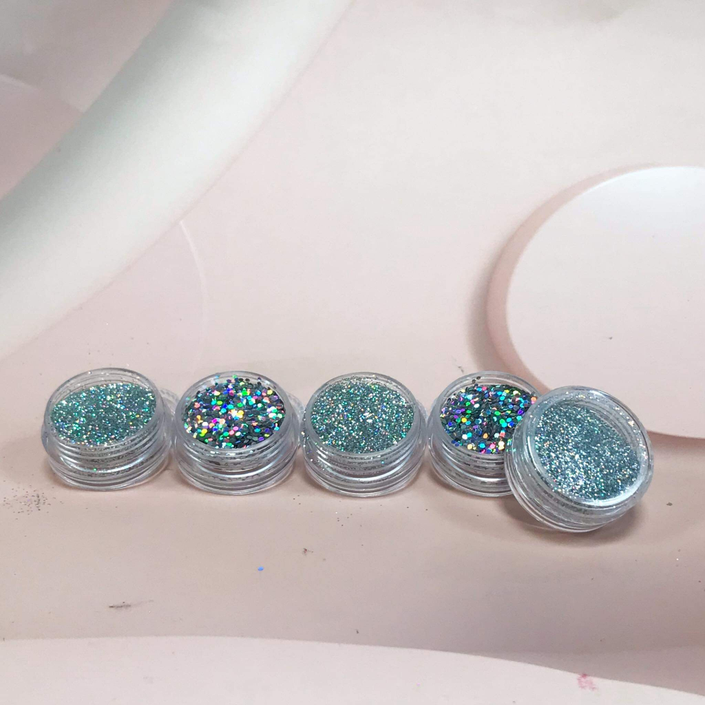 Bột Kim Tuyến Ngũ Sắc HUNGACOLOR Hũ 5gram phát sáng dùng pha màu tô tượng, trang trí móng tay, mỹ thuật thủ công