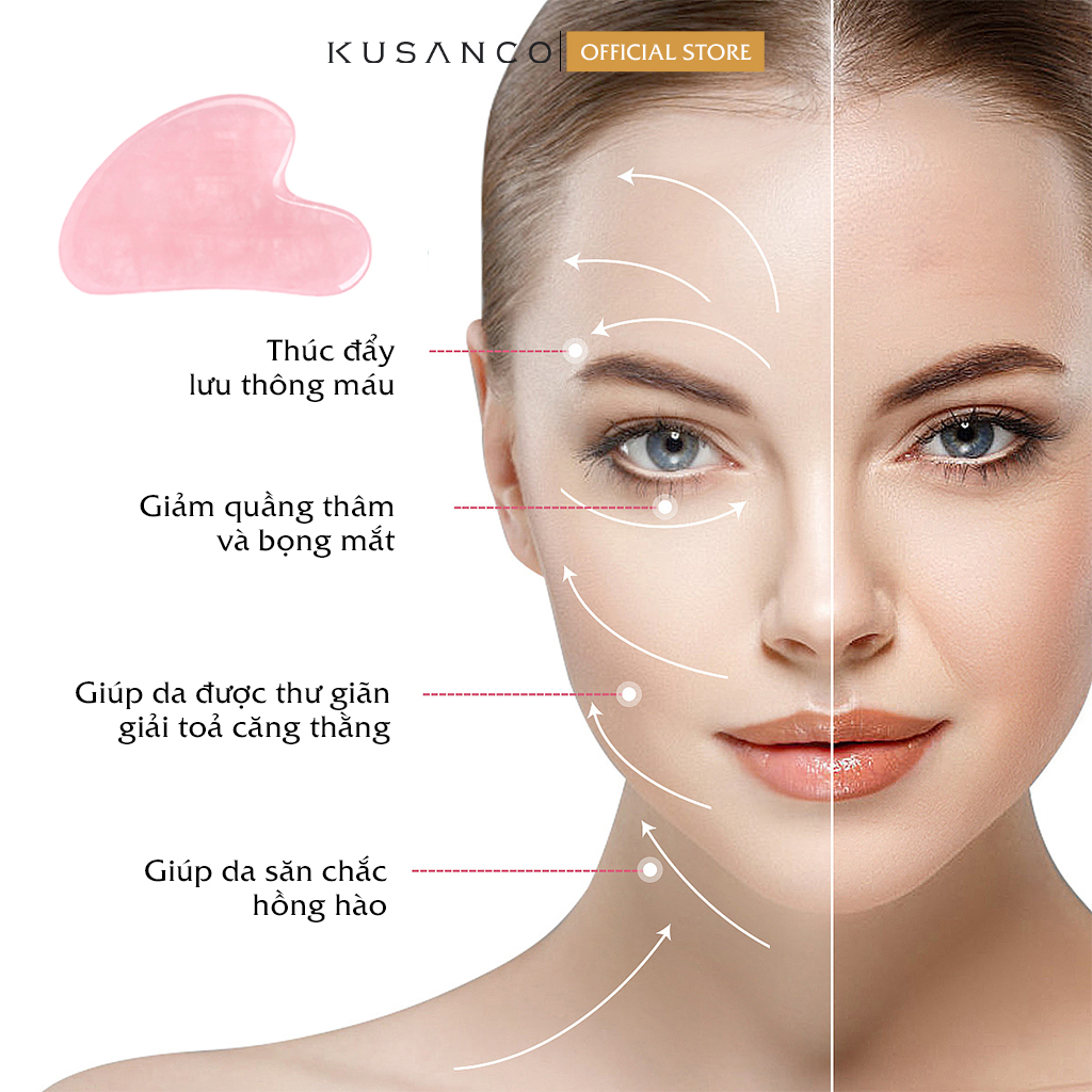 Đá massage mặt guasha Kusanco, guasha nâng cơ thon gọn mặt và trẻ hóa làn da