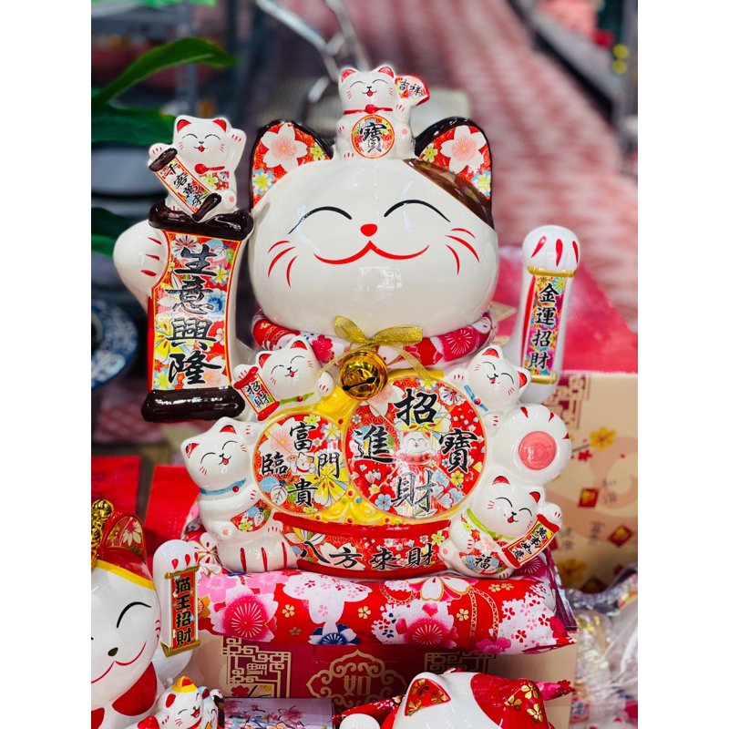 Mèo thần tài vẫy tay maneki neko gốm sứ cao cấp