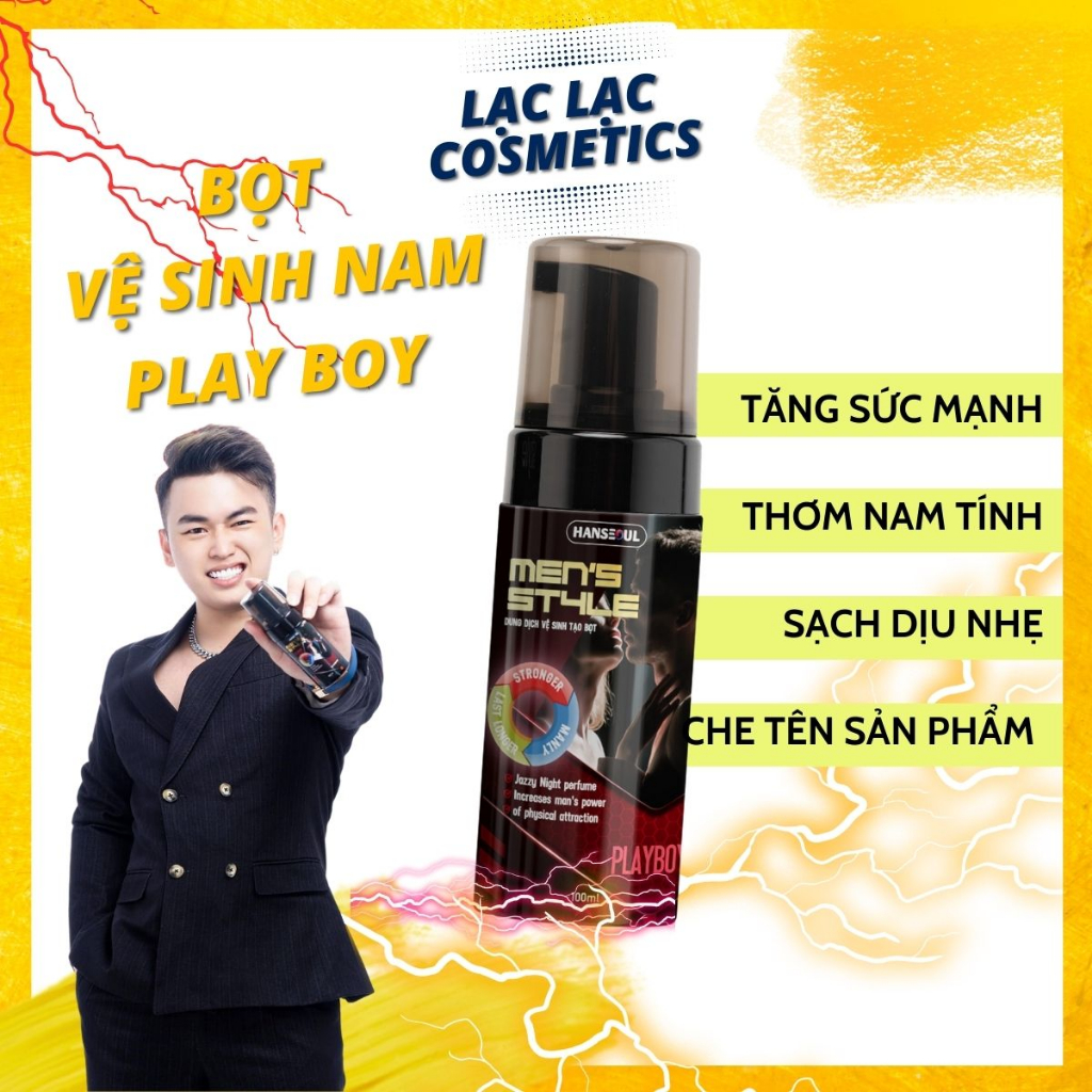 Dung dịch vệ sinh nam Men's Style Play Boy Dạng Bọt Sạch Thơm Kháng Khuẩn Kéo Dài Cuộc Yêu chai 100ml