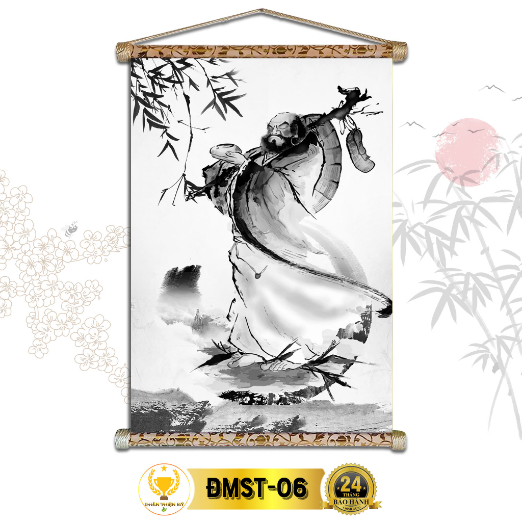 Tranh Phật Treo Tường Đạt Ma Sư Tổ CHÂN THIỆN MỸ, Chất Liệu Vải Lụa Kim Sa Khung Gỗ 40x60cm ĐMST-06