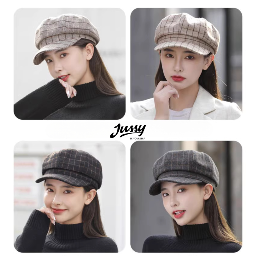 Nón Nồi Newsboy Sọc Caro JBR10 M C MR & MRS CAP Kiểu Mũ Beret Nữ Chất Vải Dày Có Lớp Lót Nhiều Màu Vintage