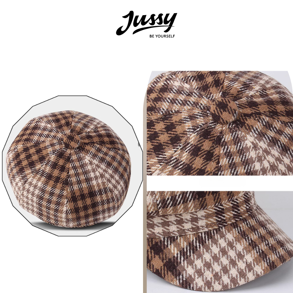 Nón Nồi Newsboy Sọc Caro JBR10 M C MR & MRS CAP Kiểu Mũ Beret Nữ Chất Vải Dày Có Lớp Lót Nhiều Màu Vintage