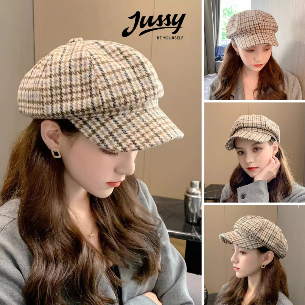 Nón Nồi Newsboy Sọc Caro JBR10 M C MR & MRS CAP Kiểu Mũ Beret Nữ Chất Vải Dày Có Lớp Lót Nhiều Màu Vintage