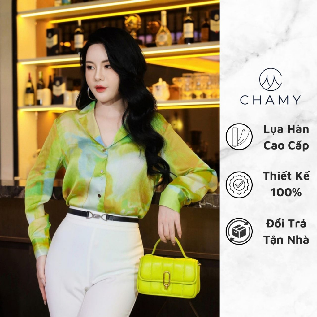 Áo Kiểu 𝐂𝐇𝐀𝐌𝐘 A1108 Dáng Slim Basic Phối Hoạ Tiết Nổi Bật Tôn Dáng Chất Liệu Lụa Hàn Cao Cấp