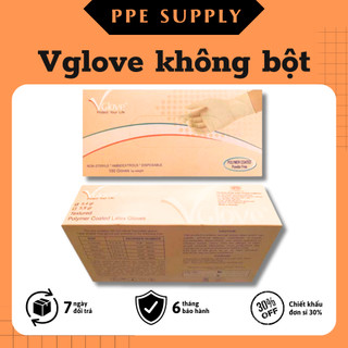 Găng tay y tế 💥𝑭𝑹𝑬𝑬𝑺𝑯𝑰𝑷💥 Găng tay không bột Latex VGLOVE 5.4g 24cm - 100 cái/hộp