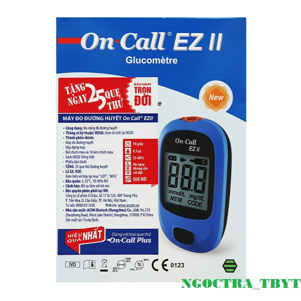 Máy thử đường huyết On-Call EZ II (Giao hàng nhanh 30 phút, Hàng nhập khẩu chính hãng tặng kèm 1 hộp que thử 25 test)