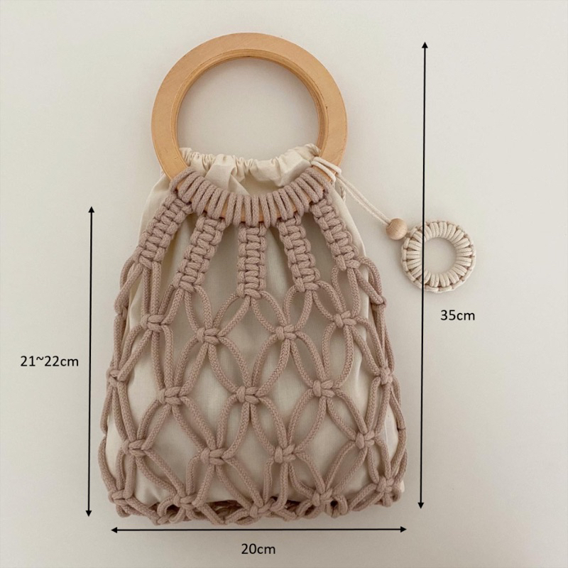 Túi Xách Nữ  Cầm Tay, Túi Xách Tay Bằng Cotton, Túi Xách Quai Nhựa Cầm Tay Handmade, Túi Xách Macrame Quai Gỗ