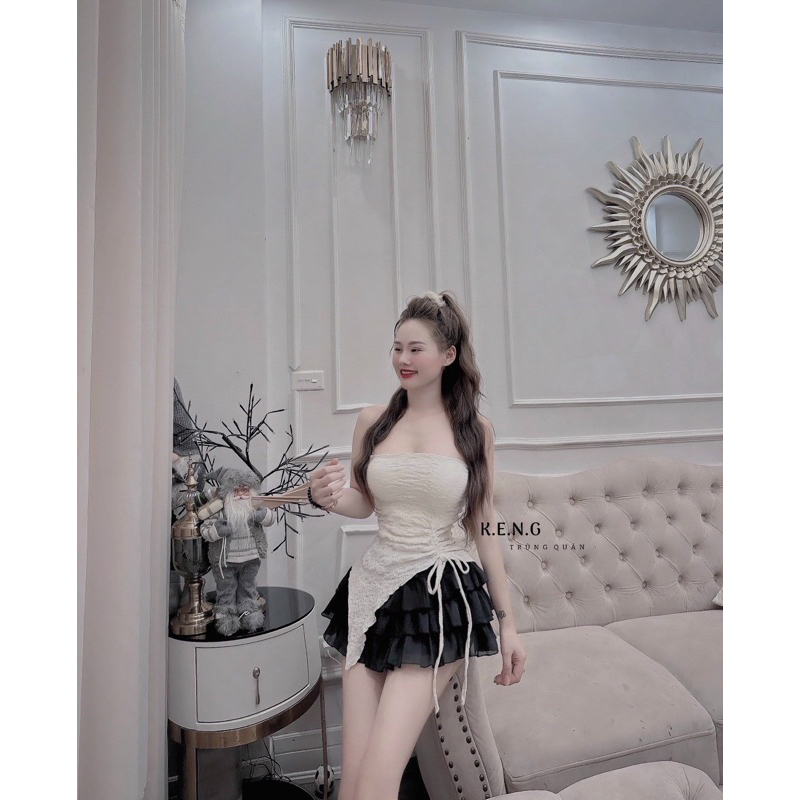 Set bộ đồ sang chảnh áo ống cúp ngực có mút  kèm chân váy tầng ngắn có quần trong G313