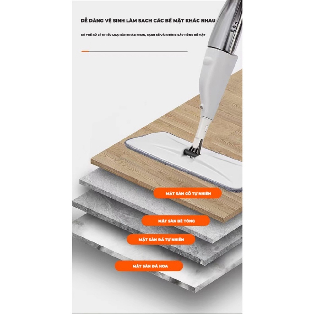 Cây Lau Nhà Phun Sương, Chổi Lau Nhà Thông Minh Phun Sương Có Bình Xịt Xoay 360 Độ Tiện Dụng