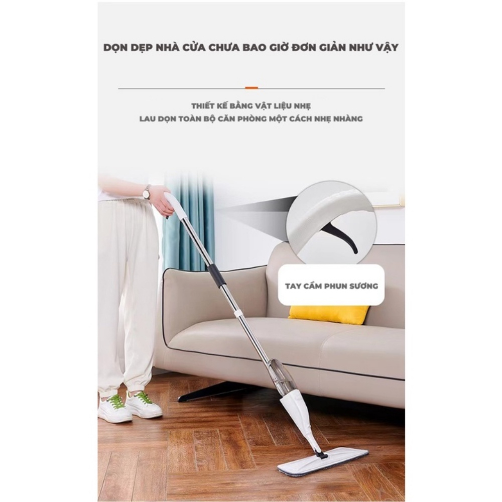Cây Lau Nhà Phun Sương, Chổi Lau Nhà Thông Minh Phun Sương Có Bình Xịt Xoay 360 Độ Tiện Dụng