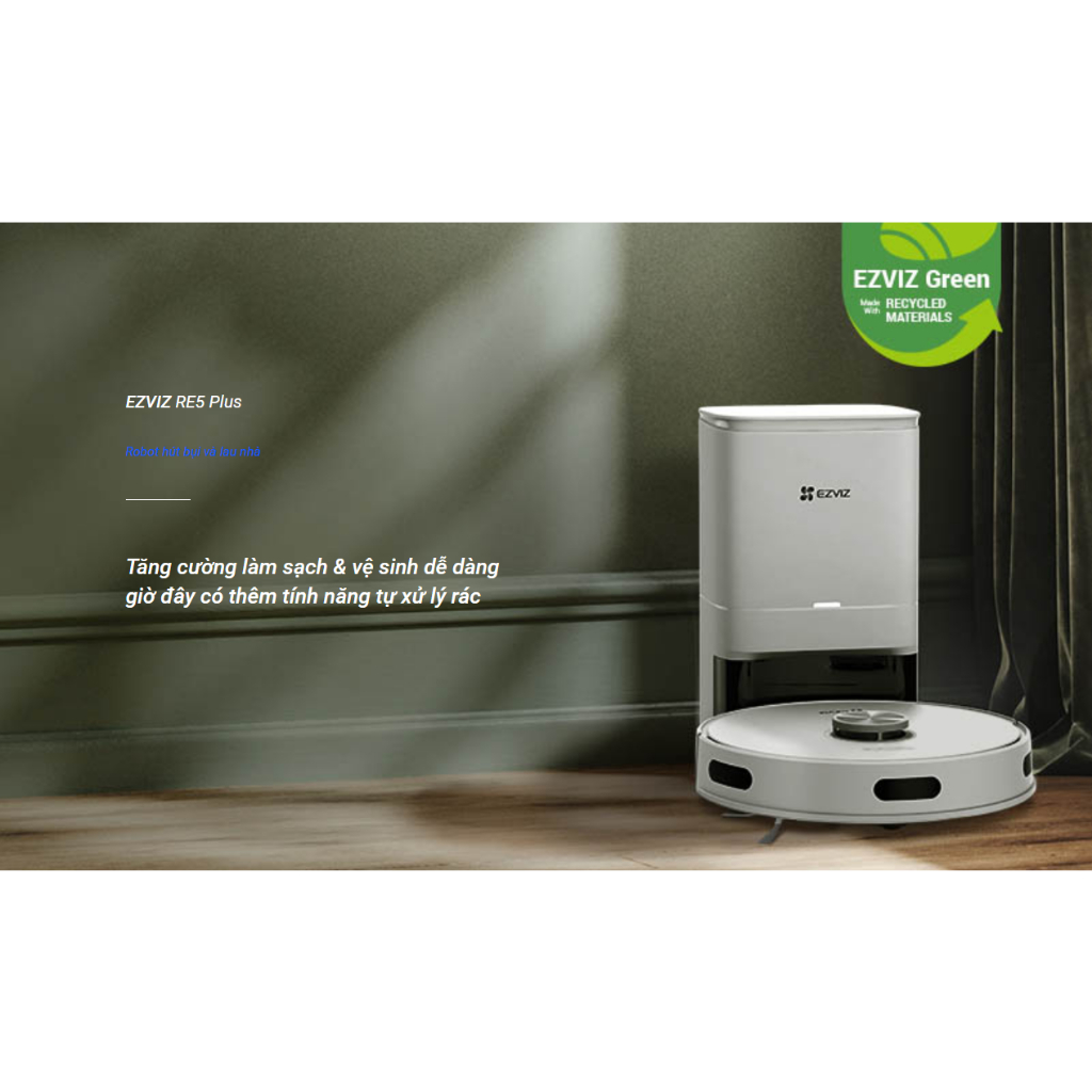 EZVIZ Robot hút bụi lau sàn tự động RE5+, Lực hút 4000PA, tự động dọn sạch ngăn chứa bụi