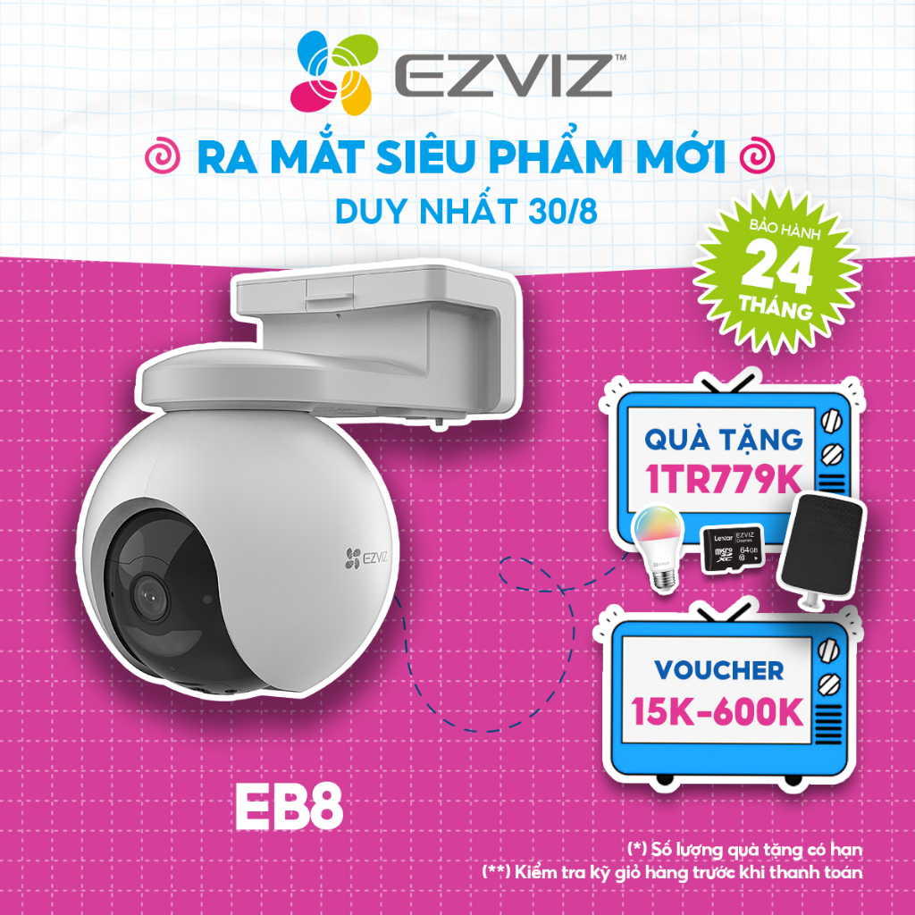 Camera Pin Sạc Ngoài Trời Dùng Sim 4G EB8 EVZIZ 2K Quay 360 độ, Có Màu Ban Đêm