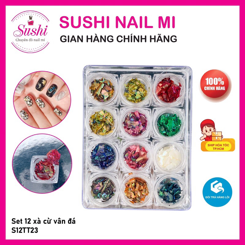 Set xà cừ vân đá phụ kiện trang trí móng 12 hủ - Sushi nail mi