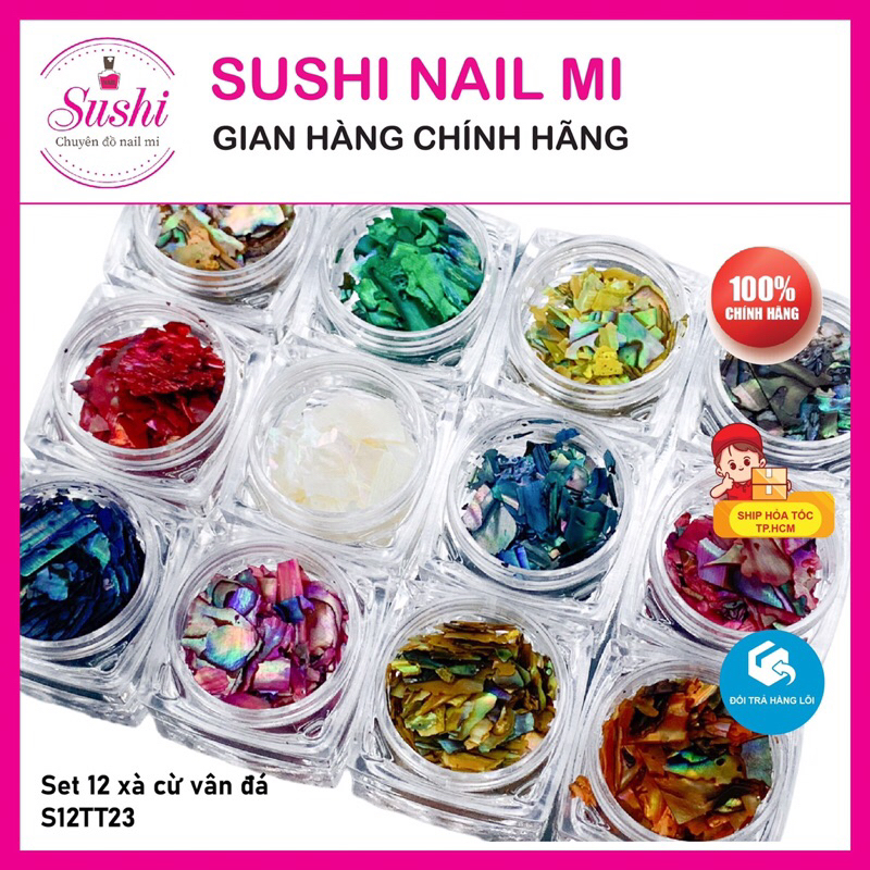 Set xà cừ vân đá phụ kiện trang trí móng 12 hủ - Sushi nail mi