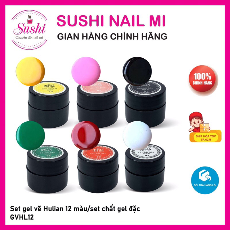 Set gel vẽ 12 màu Hulian  - Sushi nail mi