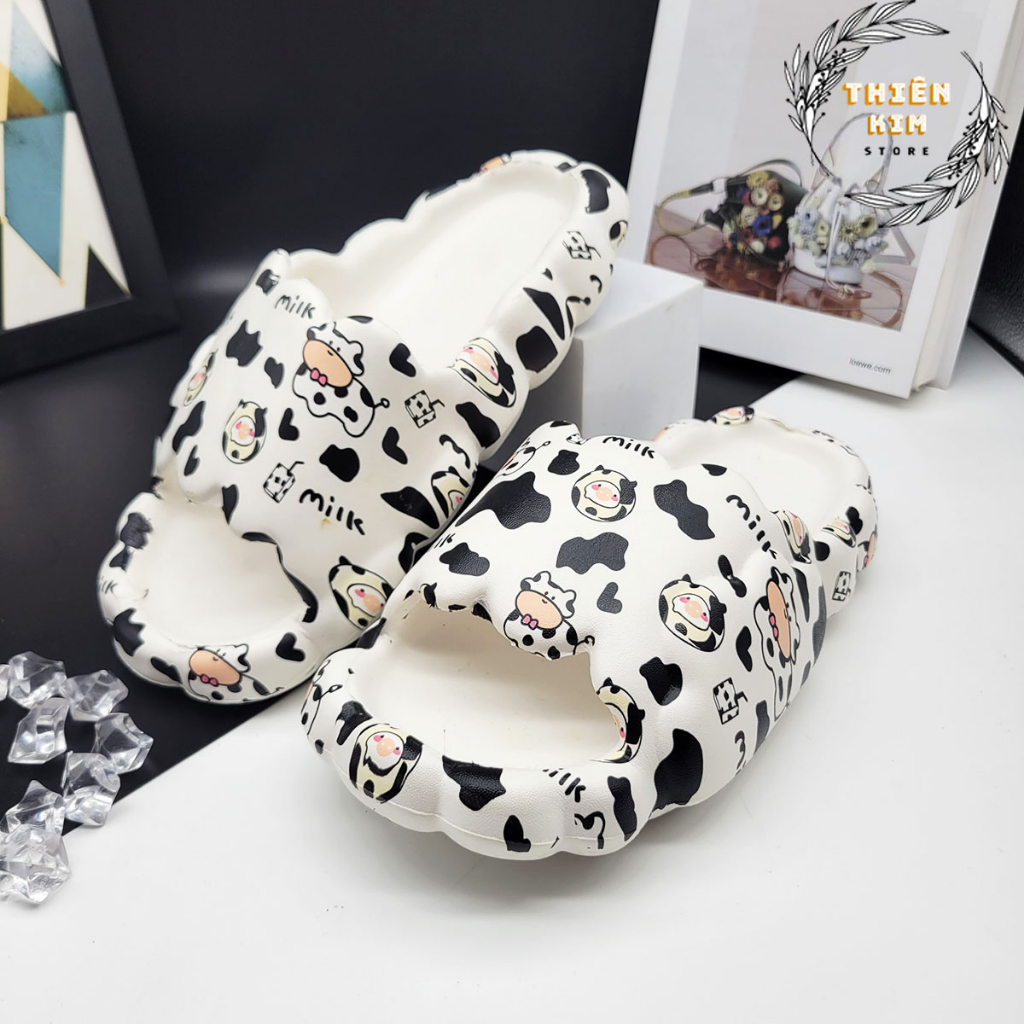 Dép bánh mỳ nữ - Dép quai ngang đốm Bò Sữa Siêu Xinh mới hiện nay.
