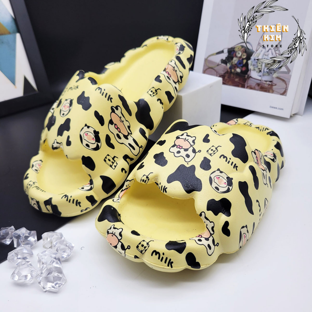 Dép bánh mỳ nữ - Dép quai ngang đốm Bò Sữa Siêu Xinh mới hiện nay.