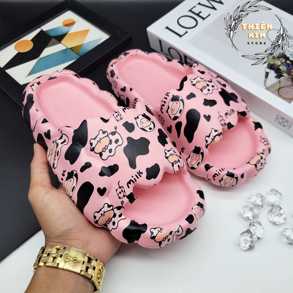 Dép bánh mỳ nữ - Dép quai ngang đốm Bò Sữa Siêu Xinh mới hiện nay.