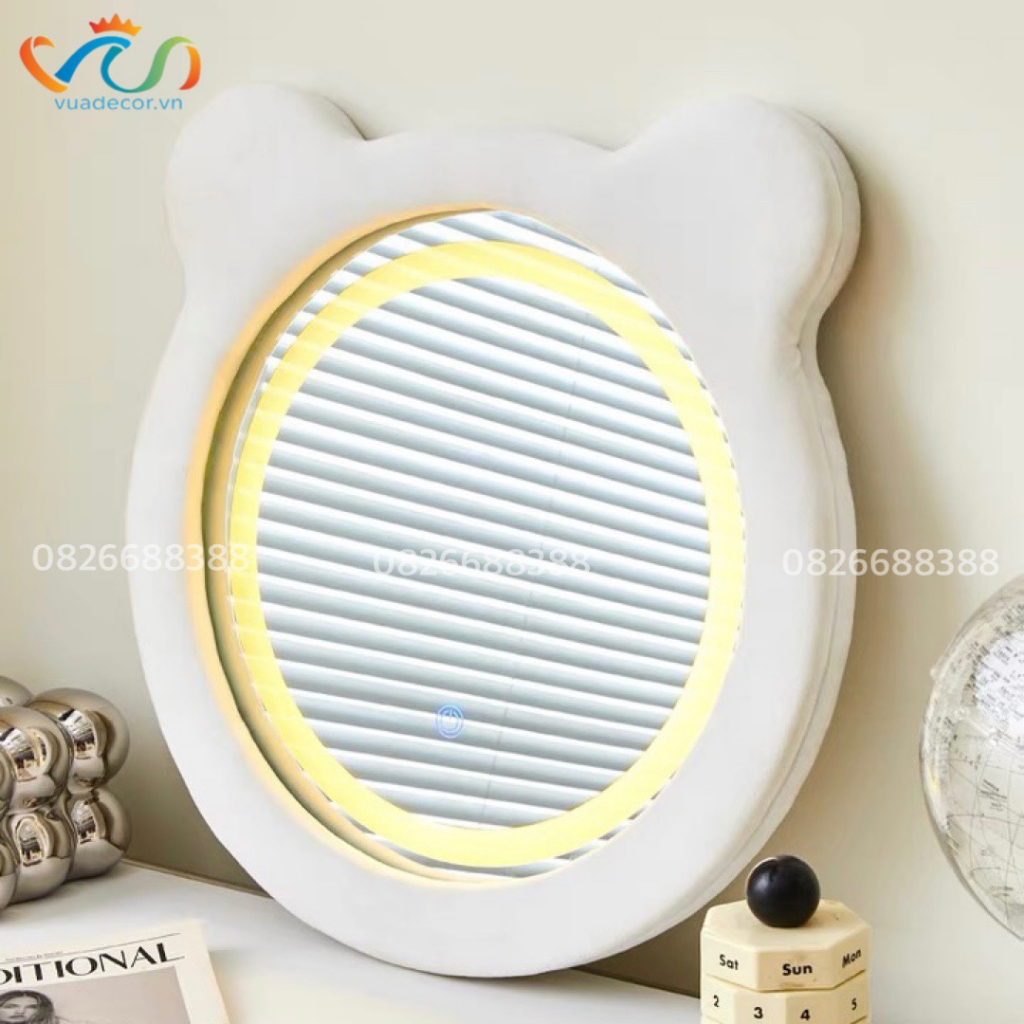 Gương trang điểm khung gỗ bọc nỉ led cảm ứng cao cấp VUADECOR nhiều mẫu kích thước 50x65cm