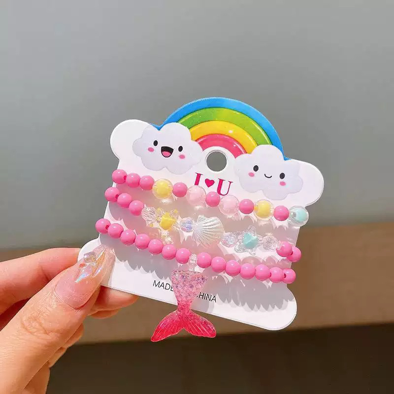 Set 3 vòng tay công chúa hạt chuỗi màu sắc dễ thương cho bé gái