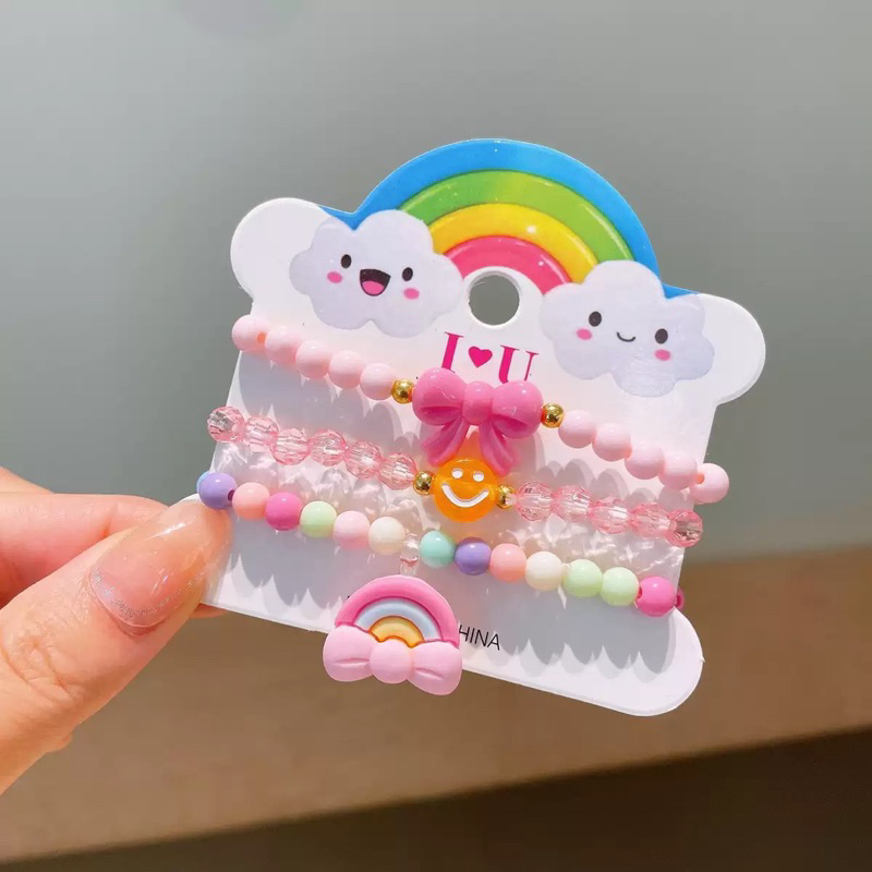 Set 3 vòng tay công chúa hạt chuỗi màu sắc dễ thương cho bé gái