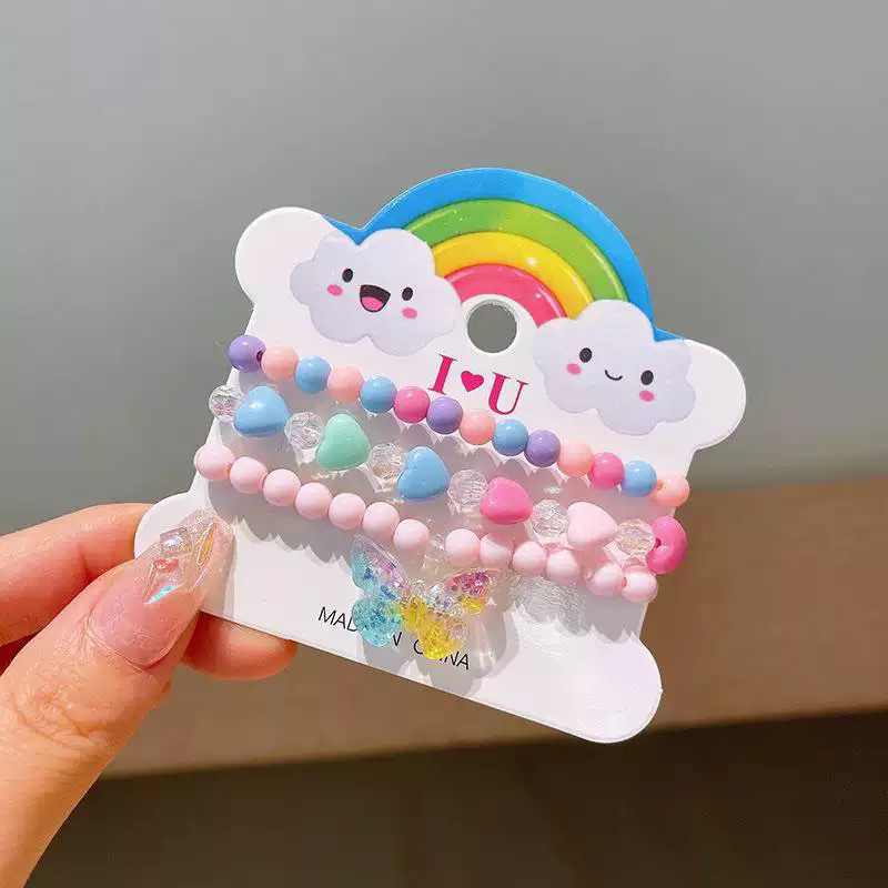 Set 3 vòng tay công chúa hạt chuỗi màu sắc dễ thương cho bé gái