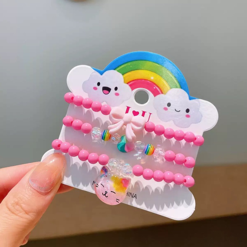 Set 3 vòng tay công chúa hạt chuỗi màu sắc dễ thương cho bé gái