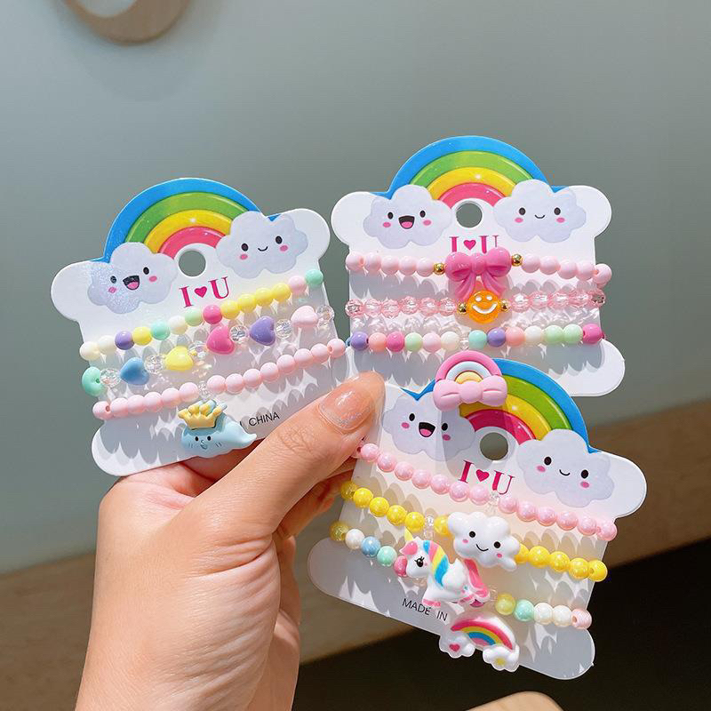 Set 3 vòng tay công chúa hạt chuỗi màu sắc dễ thương cho bé gái