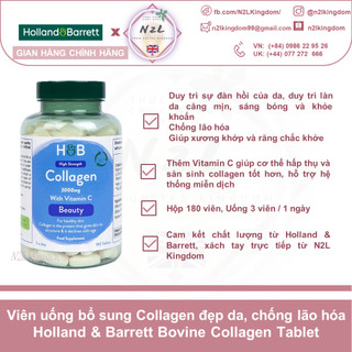 Viên uống Collagen đẹp da chống lão hoá Holland & Barrett Collagen 3000mg thêm Vitamin C