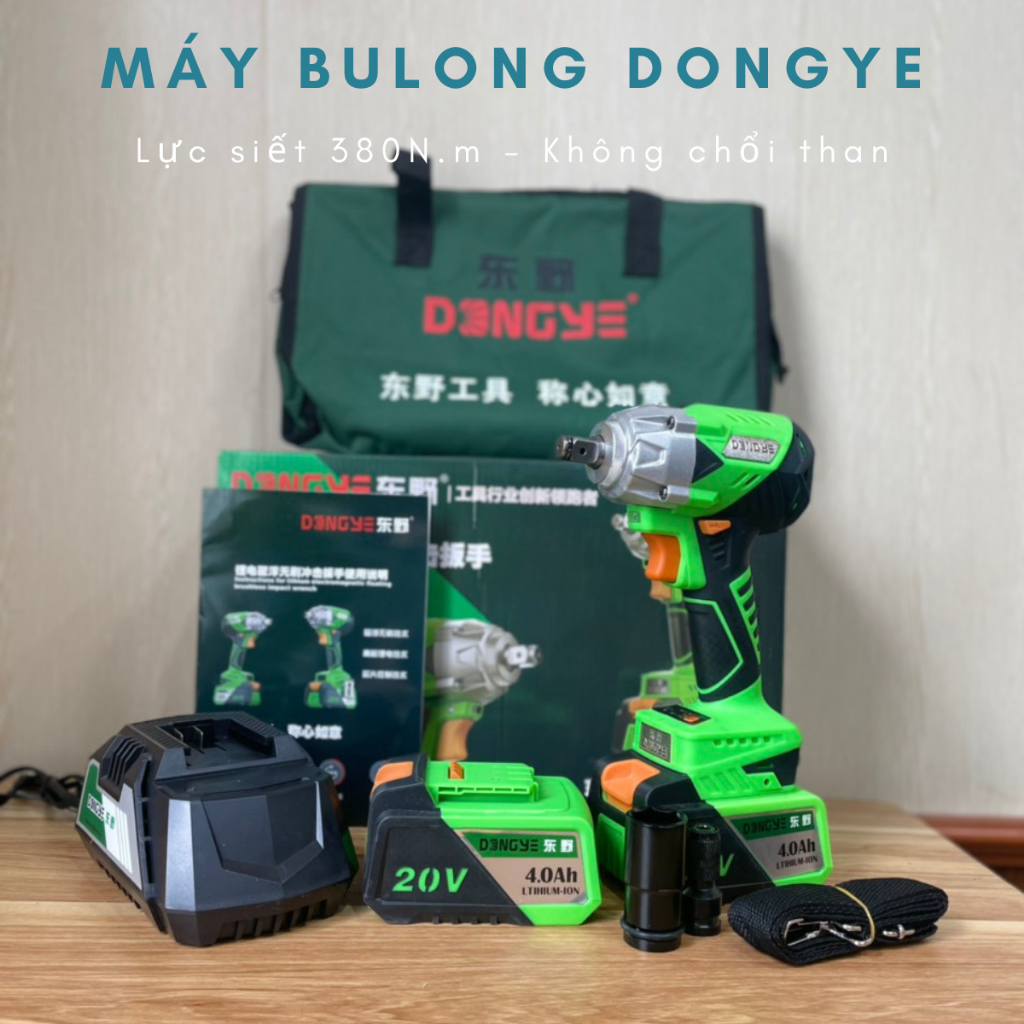 Máy Siết Bulong Nội Địa Trung DongYe Đầu Đặc 1/2 Pin Dung Lượng Cao 2200mah Mạch 3 mofet