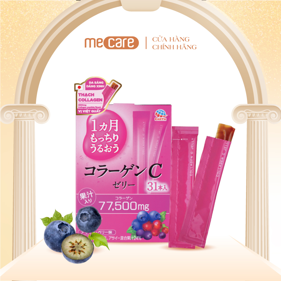 Thạch Collagen Nhật Bản Vitamin C Jelly hương blueberrry và sori Earth Beauty phục hồi tái tạo nuôi dưỡng sụn khớp