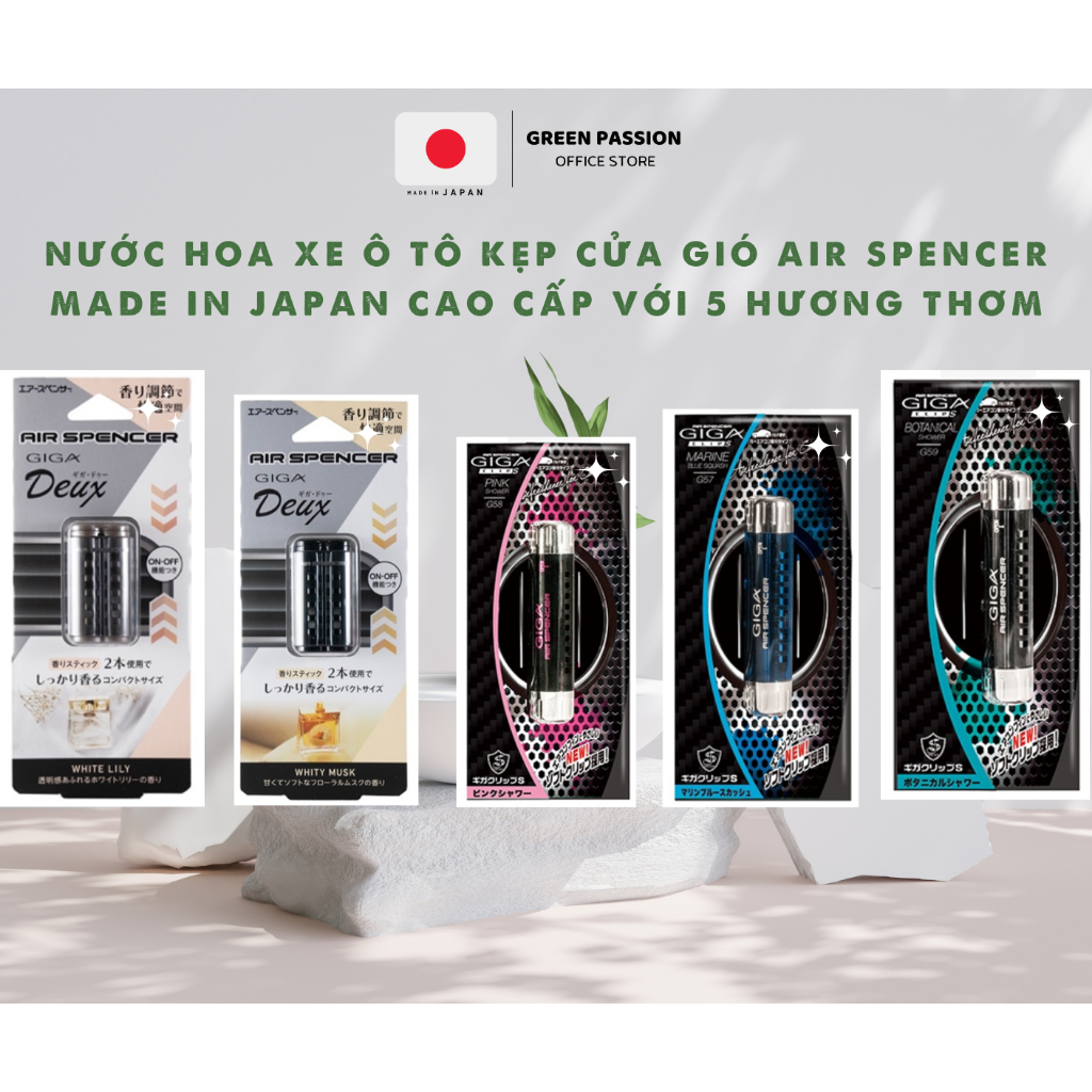 Kẹp Thơm Xe Ô Tô Cao Cấp  Air Spencer Made in Japan 100% Original Cao Cấp Với 5 Hương Thơm