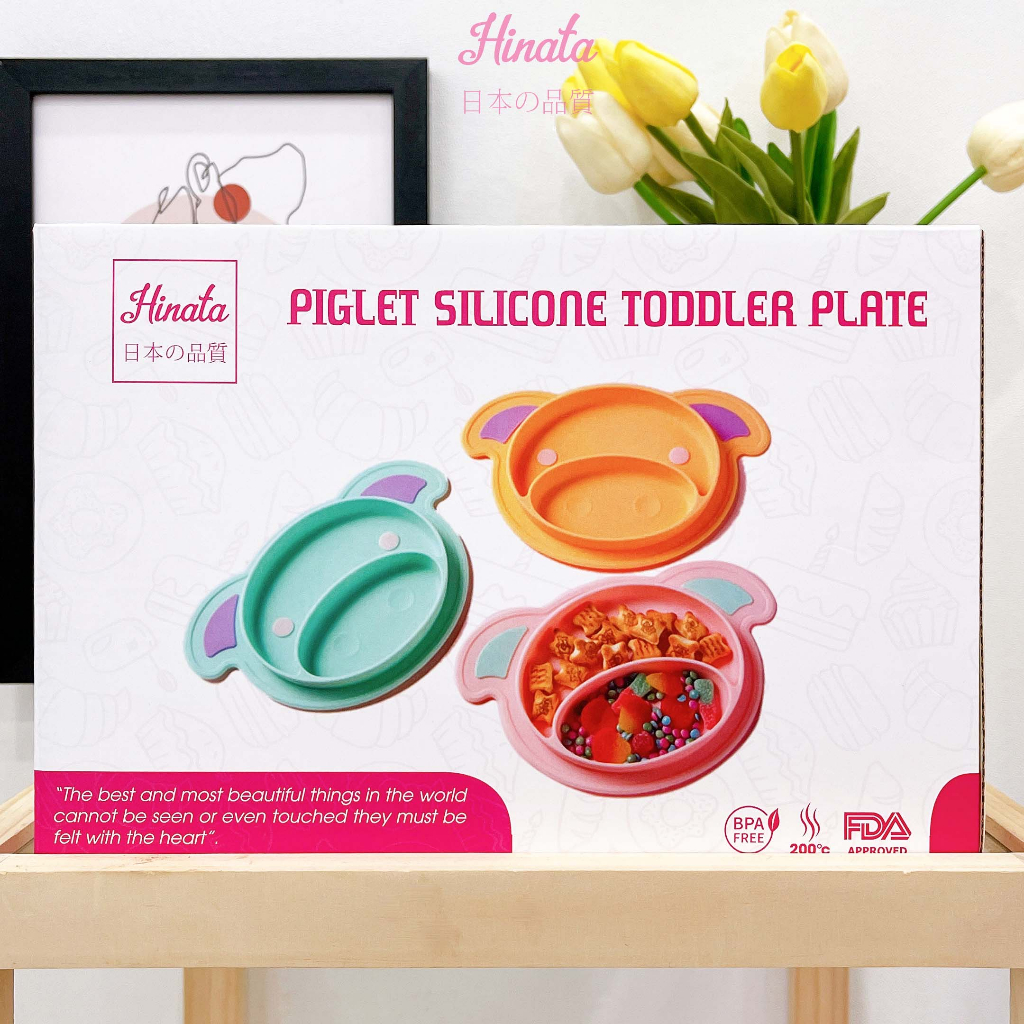 [ 02 cái ] Khay ăn dặm Piglet Silicone HINATA BAD02 cao cấp, có đế hít nhẹ chống đổ, chống xê dịch