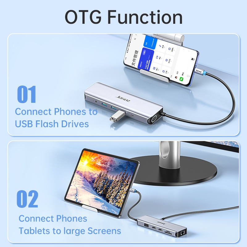 HUB Type-C 5 trong 1 USB3.0 *3 + HDMI + PD100W JASOZ vỏ nhôm cao cấp, nhỏ gọn, tiện lợi, bảo hành 12 tháng