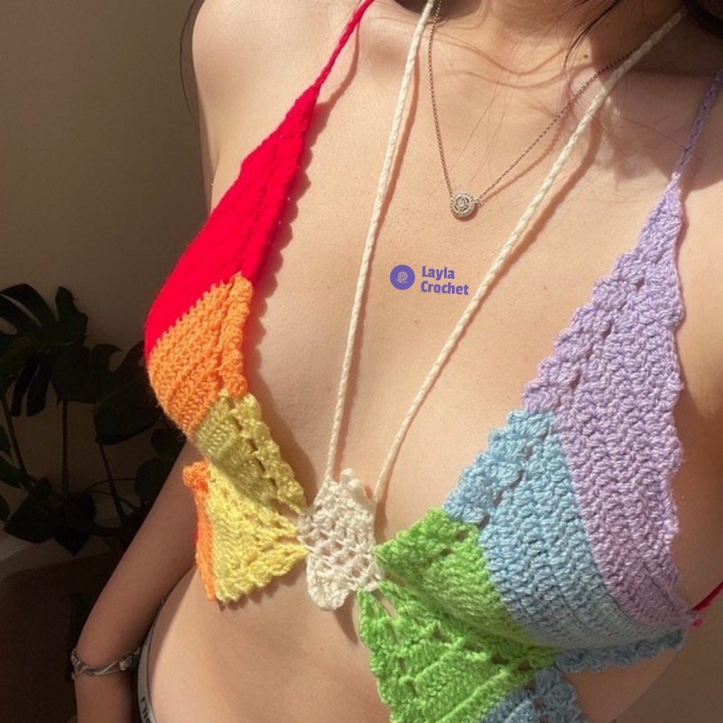 Ảnh thật- Áo len hoạ tiết nhiều màu- Handmade Crochet Butterfly Top