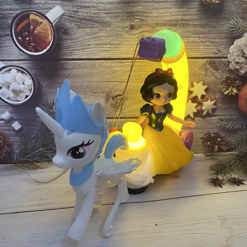 Lồng Đèn Trung Thu Cho Bé Loại Đẹp có nhạc - Xe Ngựa Pony kéo công chúa Elsa, Bạch Tuyết cưỡi trăng
