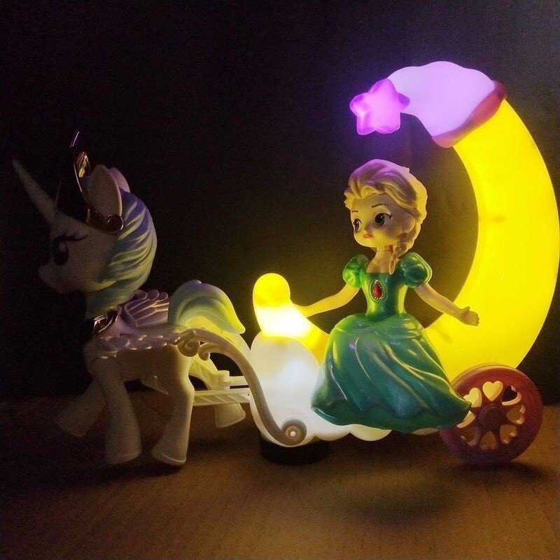 Lồng Đèn Trung Thu Cho Bé Loại Đẹp có nhạc - Xe Ngựa Pony kéo công chúa Elsa, Bạch Tuyết cưỡi trăng
