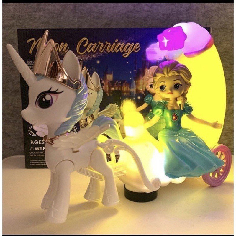 Lồng Đèn Trung Thu Cho Bé Loại Đẹp có nhạc - Xe Ngựa Pony kéo công chúa Elsa, Bạch Tuyết cưỡi trăng