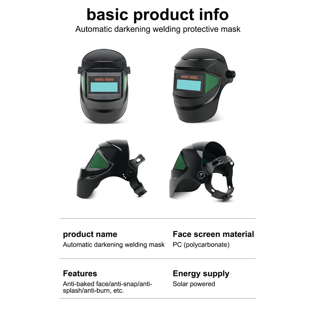 Mũ Bảo Hiểm Hàn Màu Tối Năng Lượng Mặt Trời TIG MIG