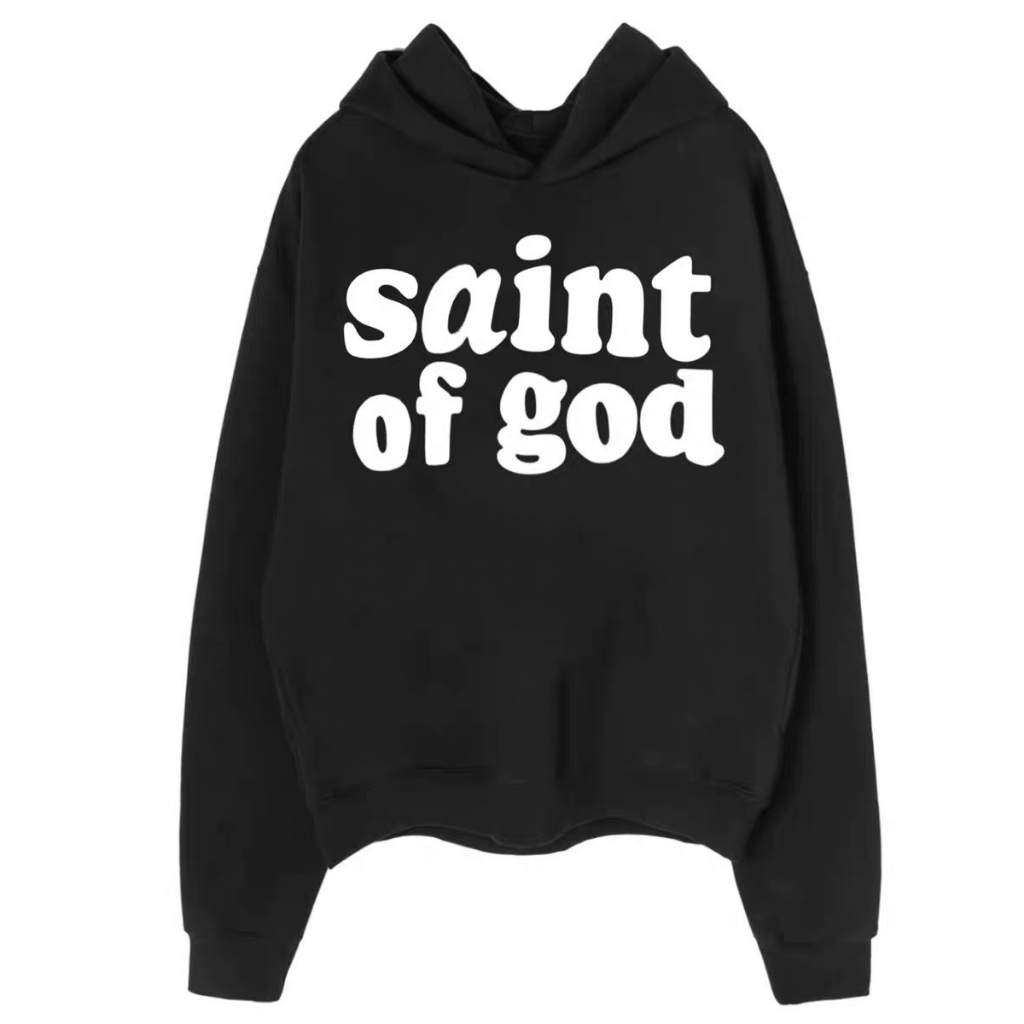 Áo hoodie form rộng unisex màu đen in chữ Saint of god chất liệu nỉ bông mịn ấm áp