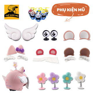 Phụ kiện gắn mũ bảo hiểm tai mèo, tai gấu, chong chóng, doremon, mắt ếch, sừng gắn nón