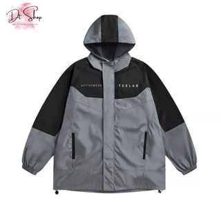 Áo gio Teelab phối đen xám Unisex,Áo khoác gió 2 lớp dày dặn chống mưa