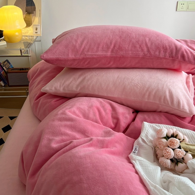 Bộ chăn ga nỉ nhung sữa  HLHOME phối màu, siêu mềm mại, đơn giản